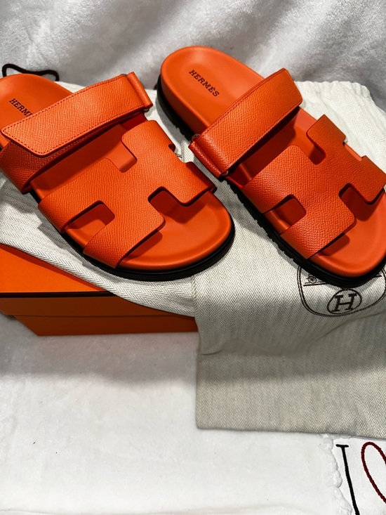 Hermes Shoes - Hermés Orange Chypre Sandals